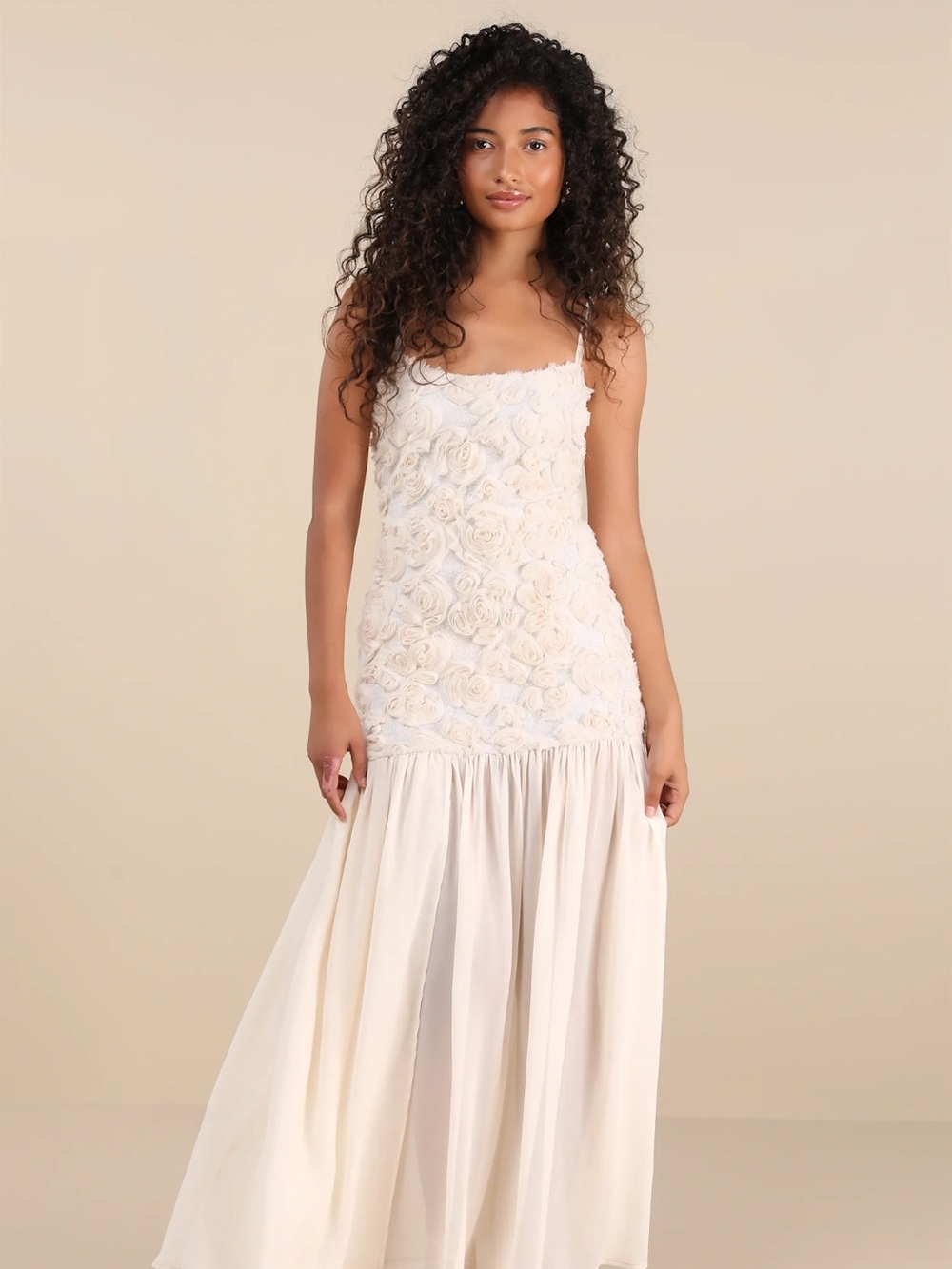 Kalene Cream 3D Rosette Sheer Hem Maxi Dress
Lulus
